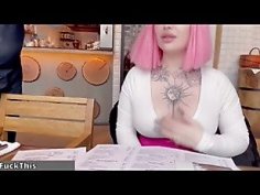 Dirty slut is tired of waiting for the order in the restaurant and decided to have a snack with my crhtsn