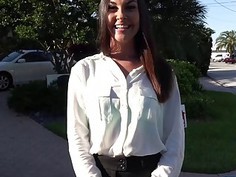 Sexy brunette realtor fucks her client while she is on duty