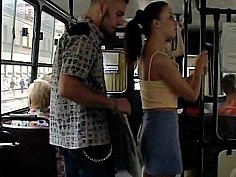 Brunette fucked hard on a freaking bus