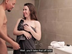 Roommates share shower - big dick black guy fucks white teen in bathroom