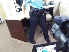 Busty police officer pawns her weapon and fucked by pawn man